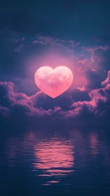 Heart-shaped luminous form suspended in cloud formation.