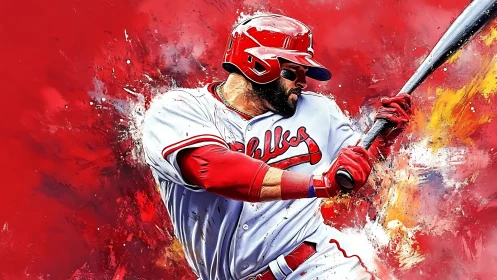 Baseball slugger drives powerful swing through red energy