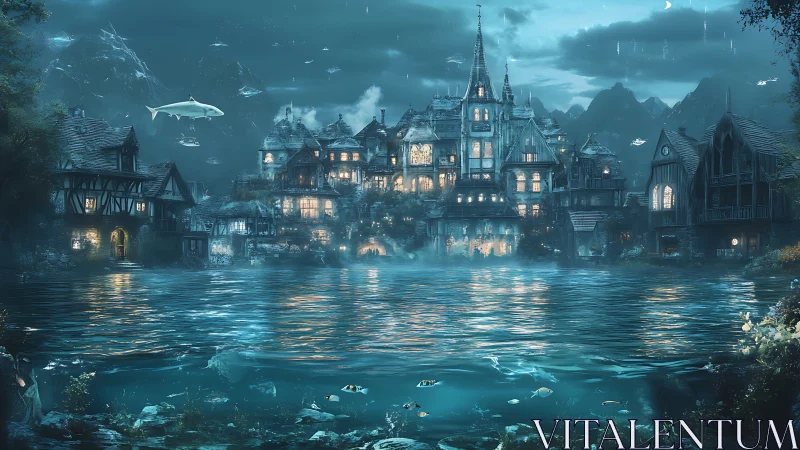 Luminous Castle Rises Where Waters Dream in Twilight.