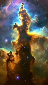 Towering nebula pillar glows with vivid ionized gas contours