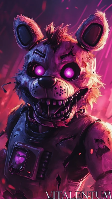 Neon-eyed robo mascot glowing in a storm of sparks.