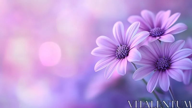 Purple Daisy Trio with Bokeh: Soft Focus Botanical Study.