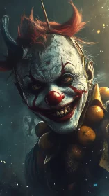 Digital painting portrait of sinister horror clown bust.