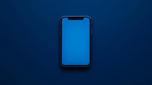 Smartphone displayed against deep blue background with minimal overhead lighting