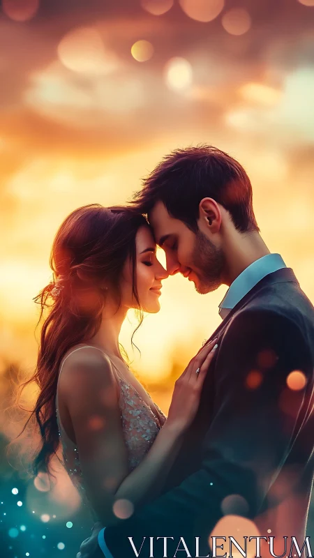 Couple at Sunset: Intimate Romantic Moment.