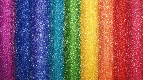 Macro rainbow sugar stripes with crystalline sparkle texture.