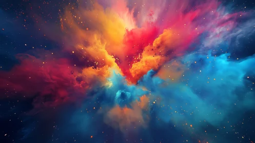 Colorful cosmic cloud drifts outward in a vivid, dreamy burst