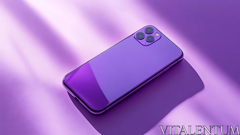 Purple smartphone displayed on gradient background surface.