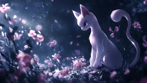 Ethereal Feline in Luminous Flower Garden.
