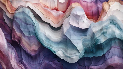 Layered iridescent canyon strata in flowing abstract relief