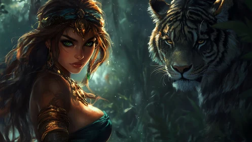 Mystical warrior bonds with her majestic tiger companion