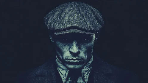 Noir portrait of man in flat cap rendered in high contrast