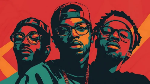 Triadic hip hop portraits in bold duotone vector rendering