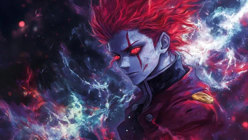 Digital painting portrait of red haired infernal warrior figure.