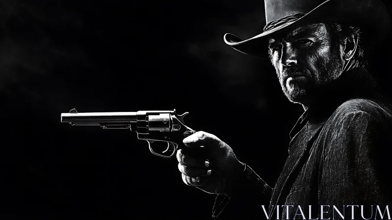 High contrast cowboy gunslinger with revolver in profile