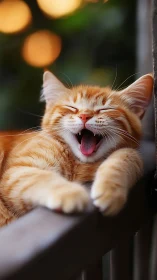 Joyful Orange Cat Caught Mid-Laugh in Sunshine.
