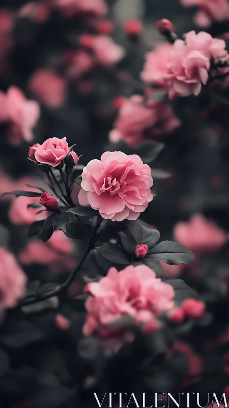 Blurred Ballet of Velvet Roses in Moody Garden Shadows.