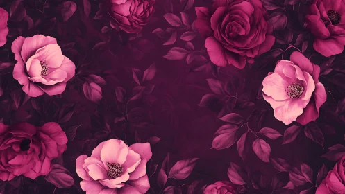 Pink and Burgundy Roses Against Dark Background