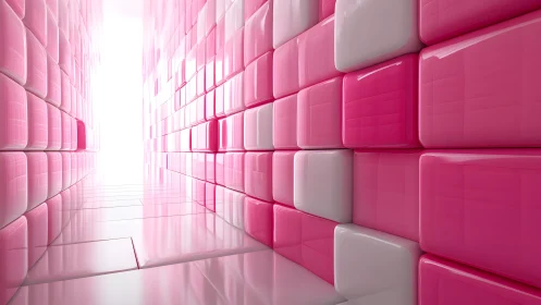 Pink Modular Corridor with Volumetric Lighting and Geometric Tessellation