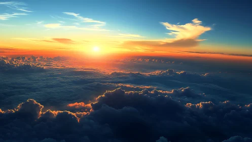 Sunrise over cloud sea with radiant golden horizon glow.