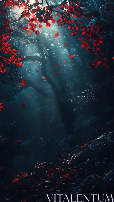 Crimson Canopy: Where Scarlet Leaves Dance Through Enchanted Shadows