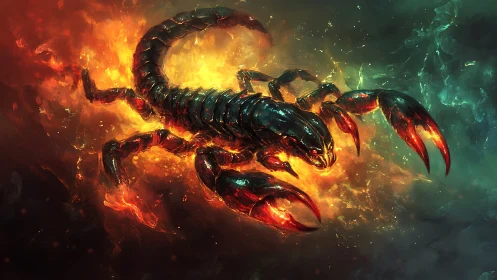 Infernal fire scorpion surging through molten embers.