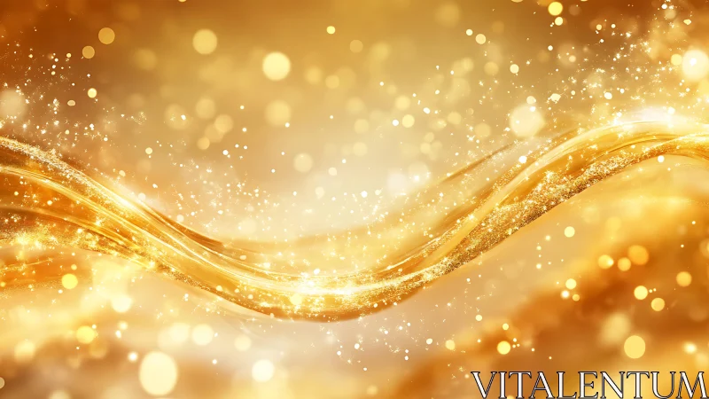 Shimmering Gold Wave Abstract Background with Sparkling Light Effects.