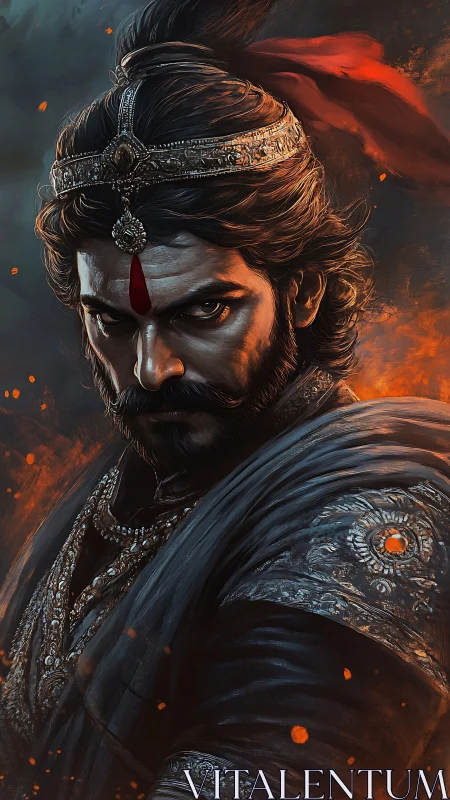 Ember-eyed warrior prince carves defiance from swirling dusk