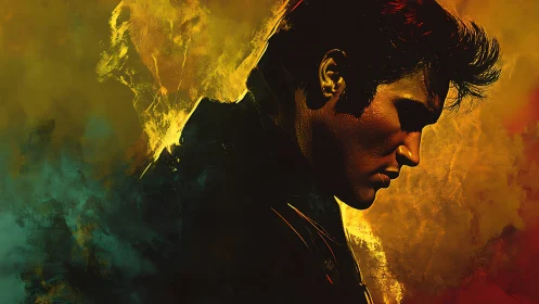 Moody male portrait in vivid abstract color field.