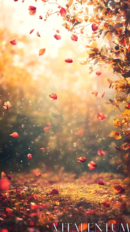 Autumn leaf turbulence in glowing atmospheric backscatter field.