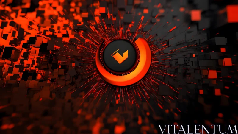 Futuristic Black and Orange 3D Abstract Digital Explosion Artwork.
