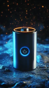 Futuristic Battery with Glowing Power Indicator.