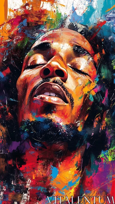 Portrait of serene surrender bathed in explosive color strokes