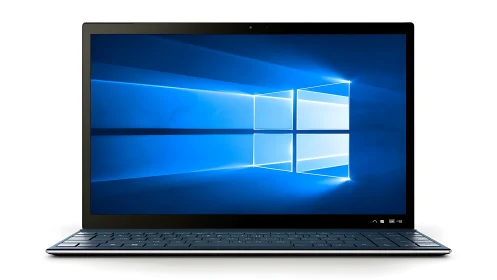 Sleek laptop displays bright Windows desktop in clean focus