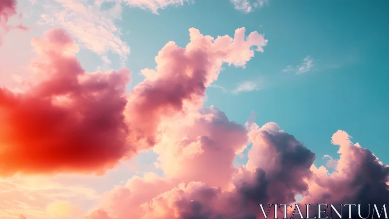 Chromatic cumuliform cloudscape under cyan gradient sky.