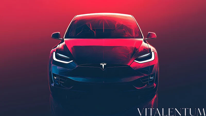 Electric sport sedan rendered under neon gradient lighting