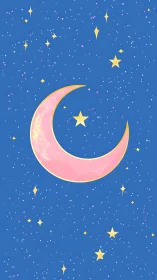 Candy-colored crescent moon cradles a lone golden star