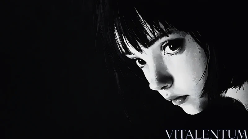 Monochrome portrait isolates intense gaze against void