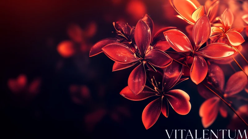 Red Flowers Glowing Against Dark Background with Warm Backlighting