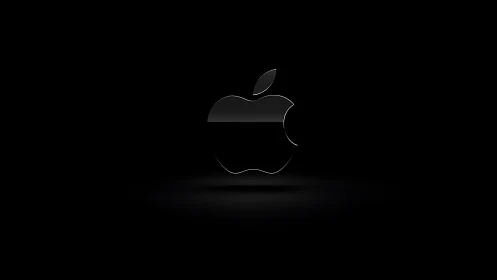 Luminescent Apple Silhouette Against Deep Black Void.