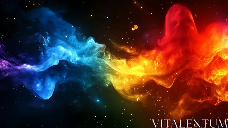 Chromatic nebula streams collide in deep cosmic vacuum