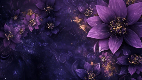 Purple fractal floral arrangement on dark textured field.