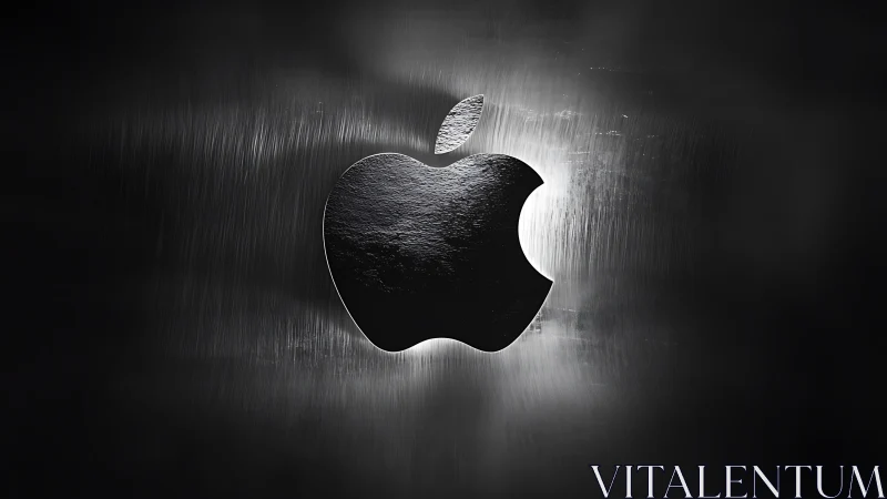 Metallic Apple Logo Against Textured Dark Background.
