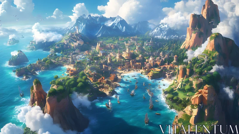 A Fantastical Harbor Nestled Among Towering Cliffs and Islands