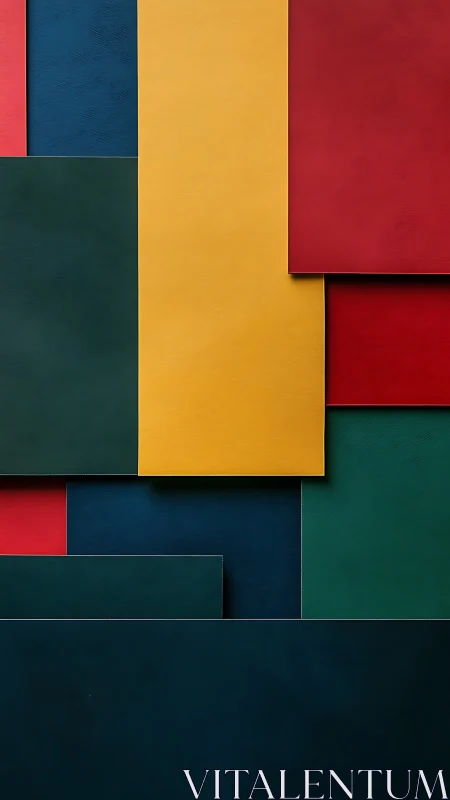 Geometric arrangement of colored rectangular panels overlapping.