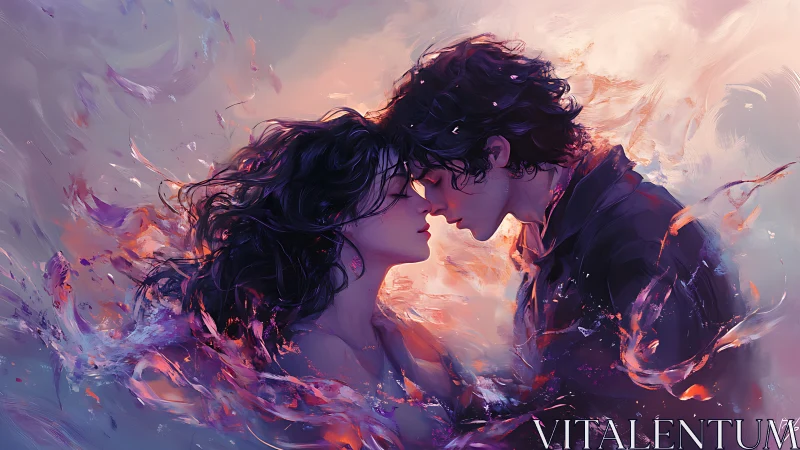 Two Figures Merging in Ethereal Flame: High-Key Digital Rendering with Luminous Brushwork