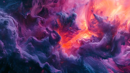 Vivid cosmic nebula clouds in pink, purple and orange.