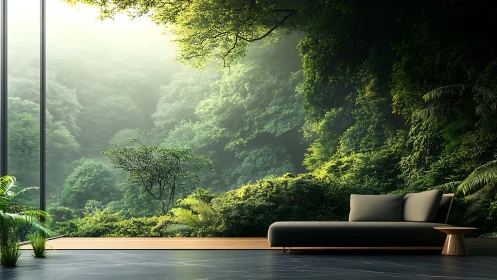 Modern Serenity Overlooking Misty Mountain Valleys.