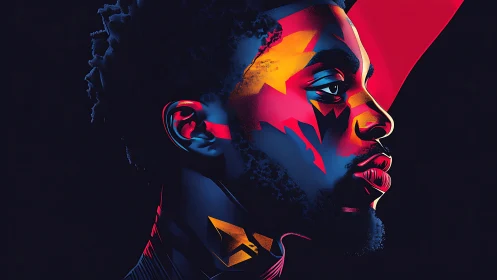 Neon-sculpted male profile rendered in high-contrast vector gradients