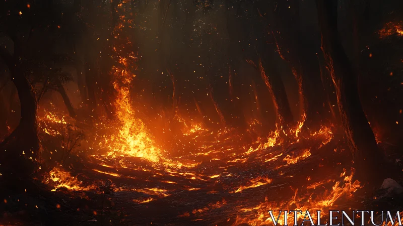 Forest Fire Engulfed in Towering Flames.